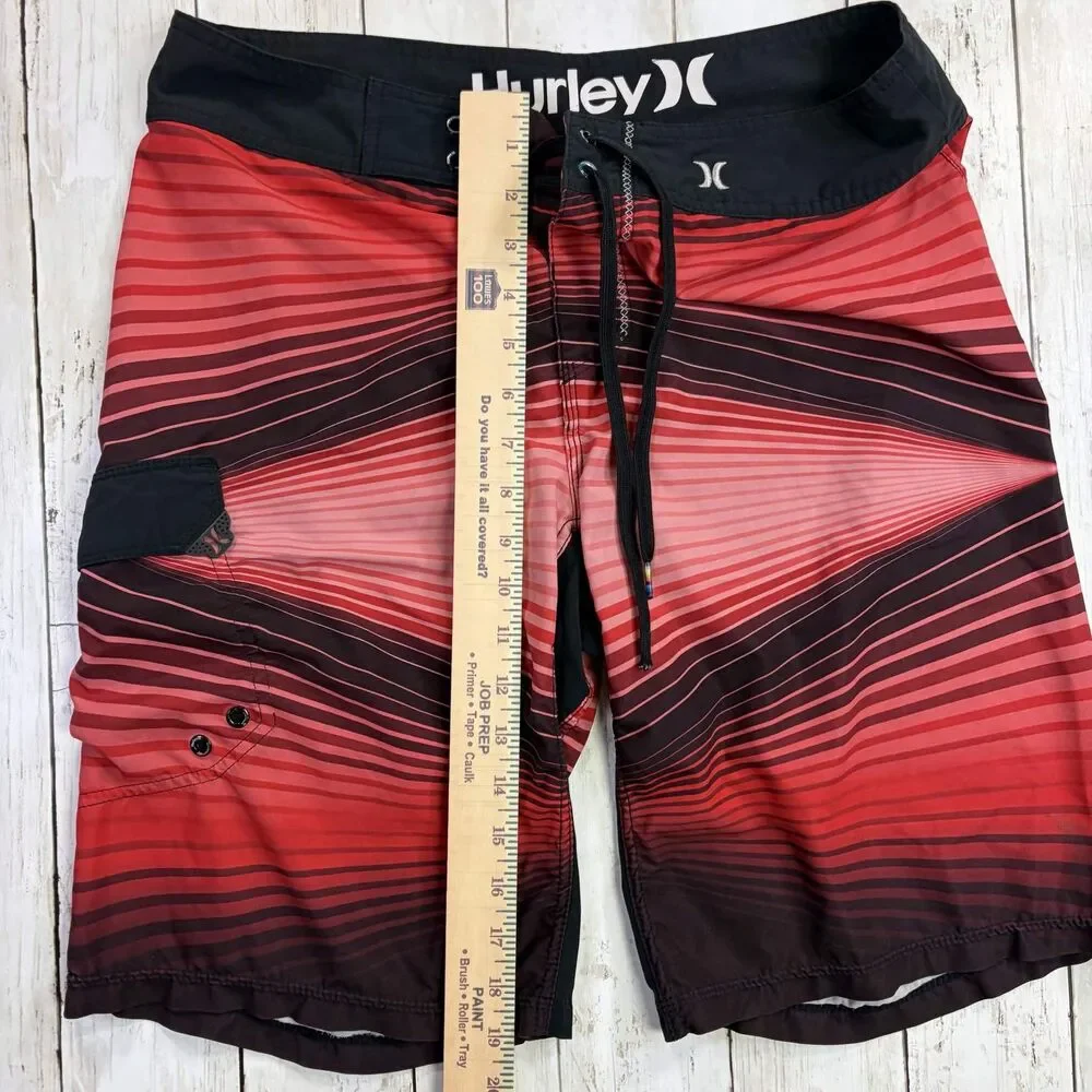 Y2K Hurley Mens Phantom Board Shorts Size Medium Swim Trunks Red Black Striped